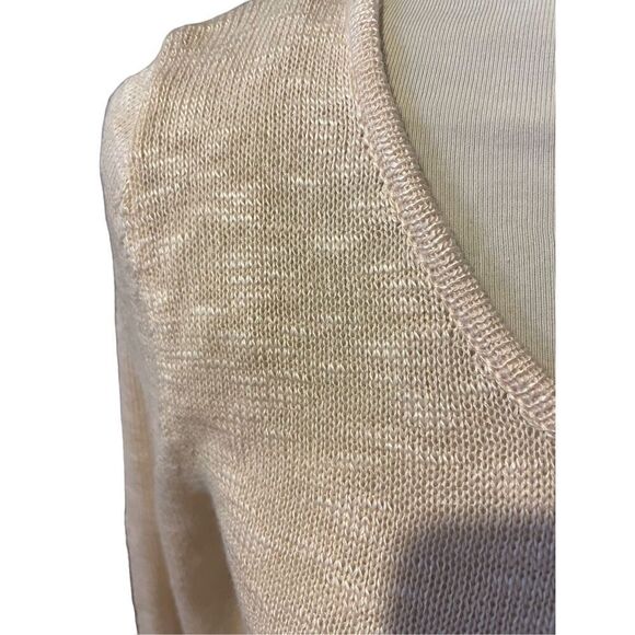 Poof!  Champagne Color Scoop Neck Long Sleeve Lightweight Knit Sweater with Rose - Picture 9 of 10